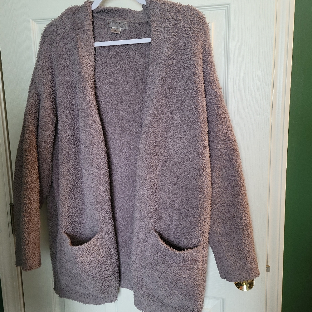 Barefoot Dreams Cozy Chic L/XL Gray/Taupe Double Pocket Cardigan